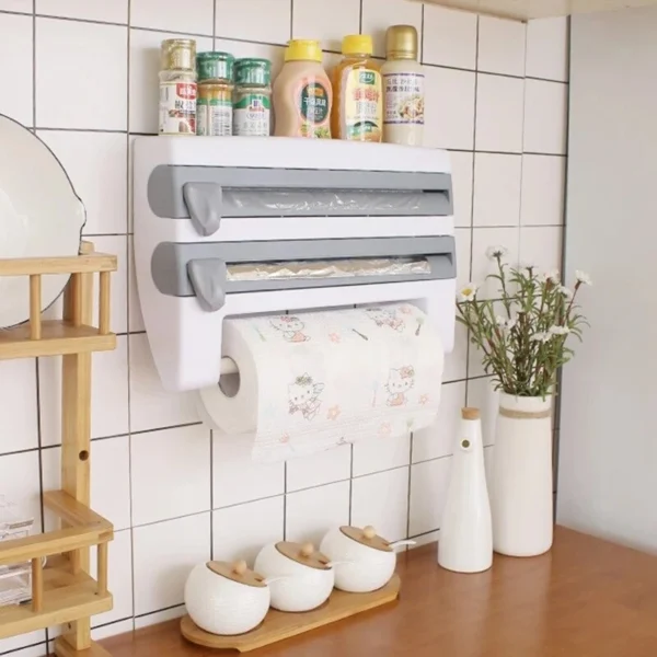 distributeur porte-rouleau papier de cuisine 4 en 1